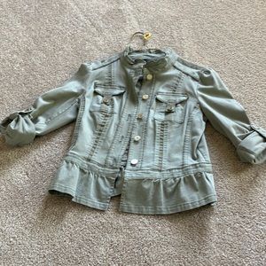White House Black Market light sage green jacket. Peplum. Beautiful details EUC